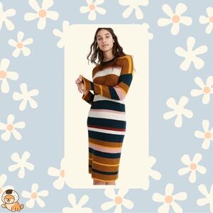 Madewell Drop-Shoulder Sweater Midi Dress in Stripe, Antique Cream, Sz Sm